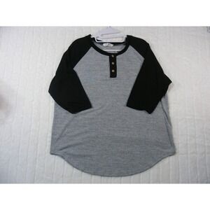 Hocosit Henley Baseball Tee Womens XL Grey Black Excellent Raglan 3/4 Sleeve